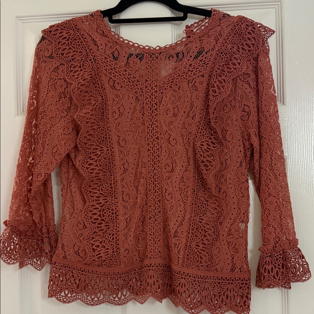 Elegant Lace Women Top - Rust